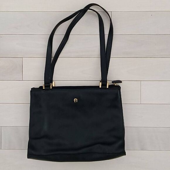 Etienne Aigner Handbags - Etienne Aigner Women's Genuine Leather Dual Handle Straps Shoulder Bag Black